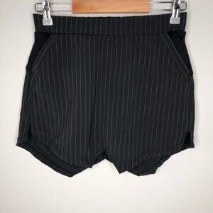 Koral Black Pinstripe Skort Pointed Skirt Hem  Over Mesh Shorts